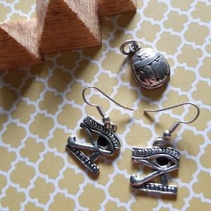 Egyptian earrings and scarab pendant set